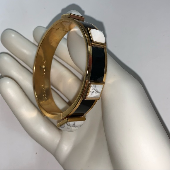 HENRI BENDEL 14k yellow gold plated CLICK CLACK cuff BRACELET w/stone STUDS - Picture 14 of 16